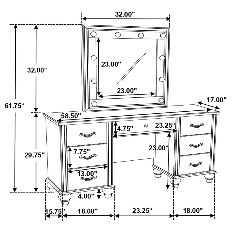 Charlotte - 7 Drawer Vanity Desk With LED Mirror - White by HouseOfZazla