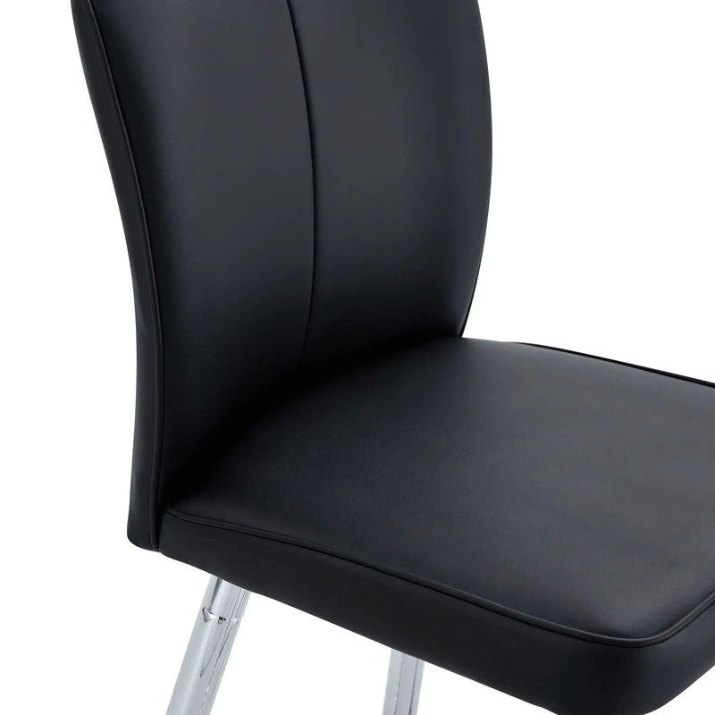 Modern Bar Chair Set Streamlined Backrest Metal Legs 2 Pieces - Black / Silver by HouseOfZazla