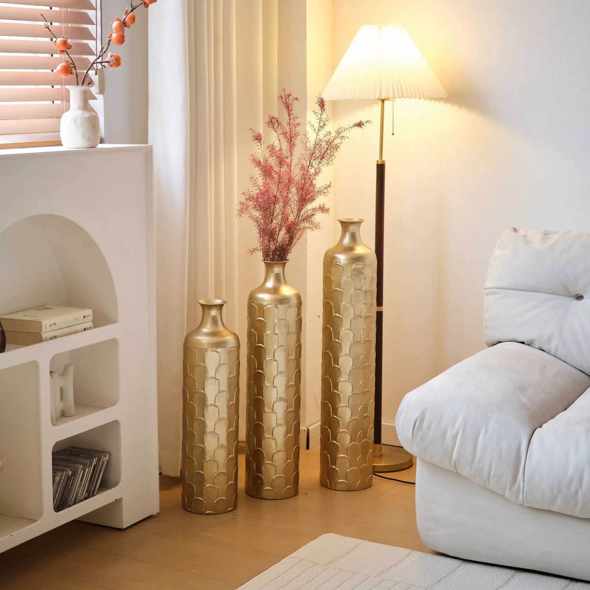 Floor Metal Vases Decorated White Metal Vases (Set of 3) Gorgeous Home Decoration Large Glazed Metal Vases - Golden by Unique Piece Furniture