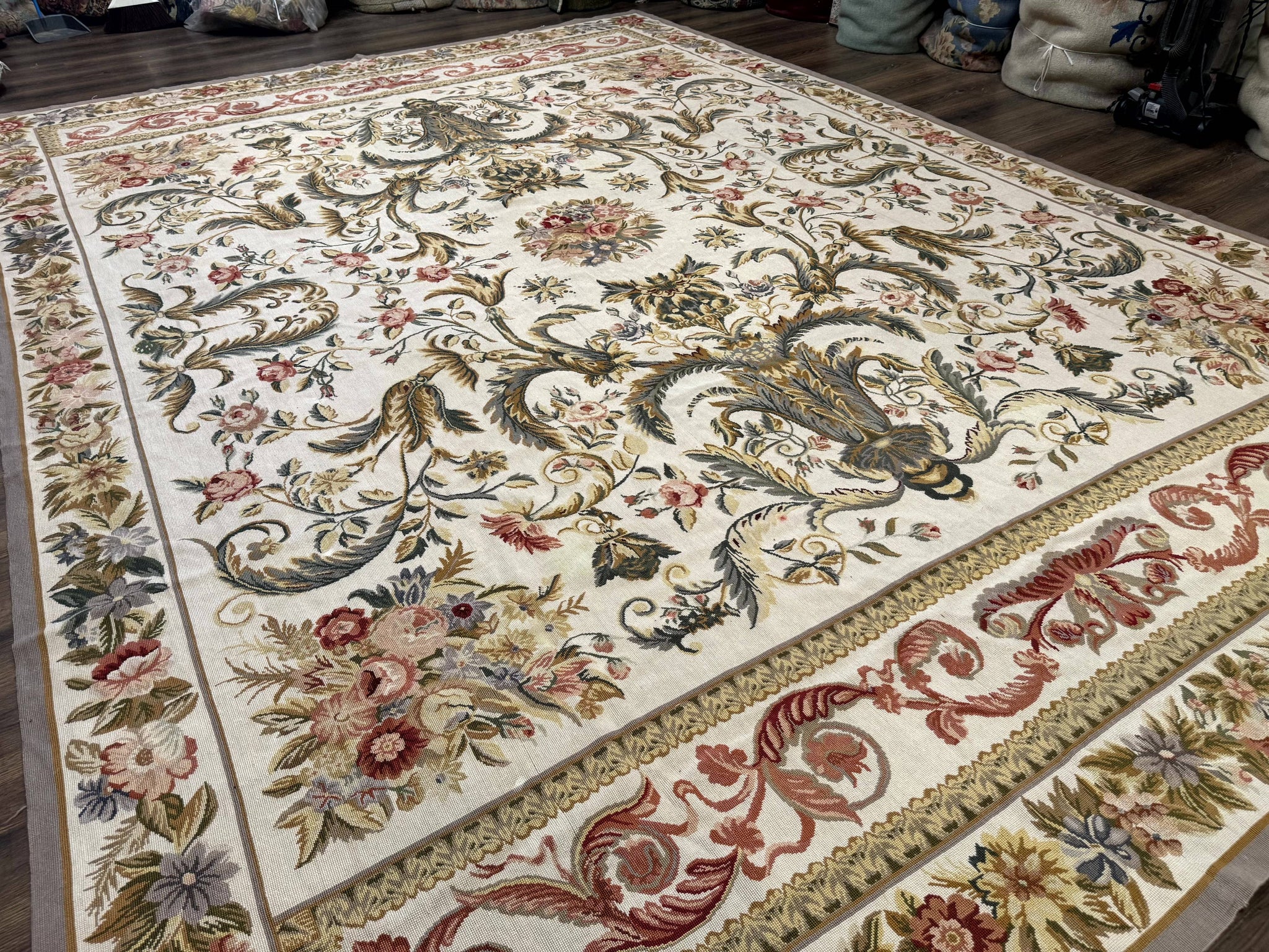 Aubusson Needlepoint Rug 10x14, Elegant European French Carpet, Vintage Carpet by Jewel Rugs