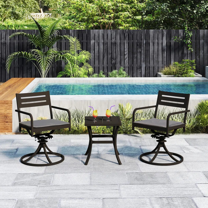 Outdoor Metal Swivel Patio Set - 2 Armchairs & Table by HouseOfZazla