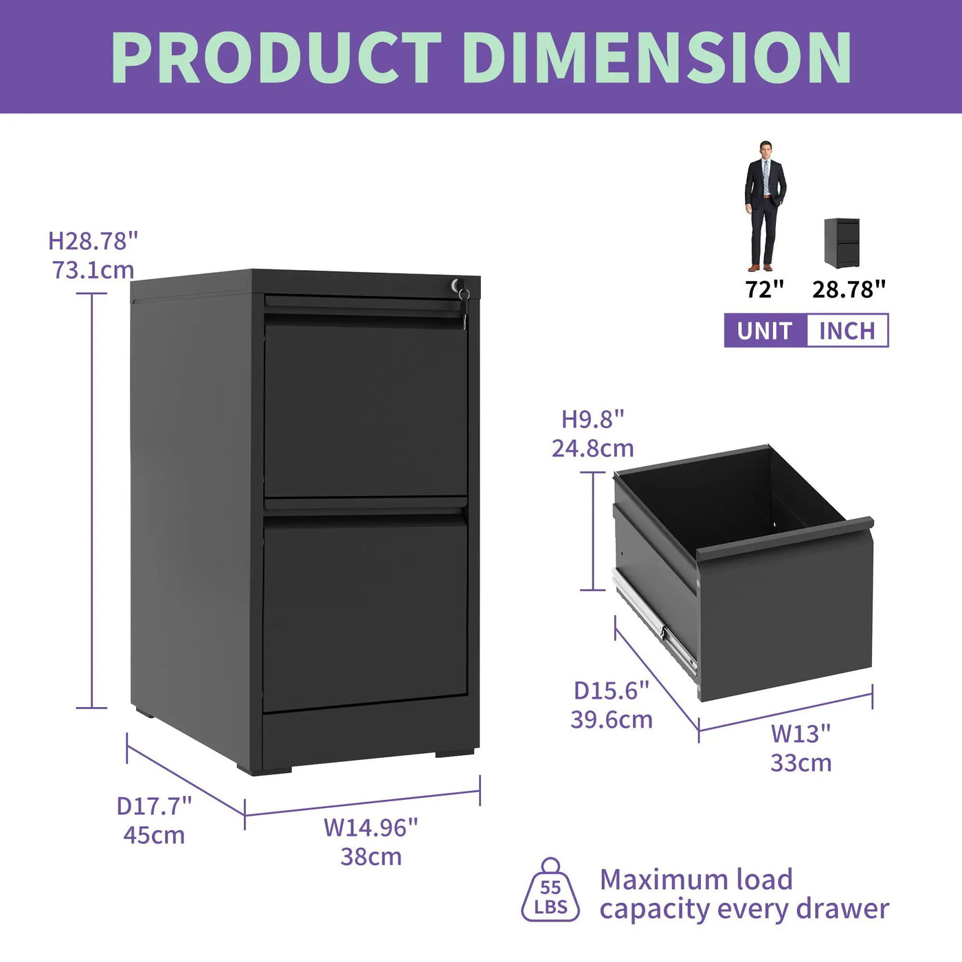 Steel Drawer Vertical File Cabinet With Lock For A4 Legal / Letter Size by HouseOfZazla