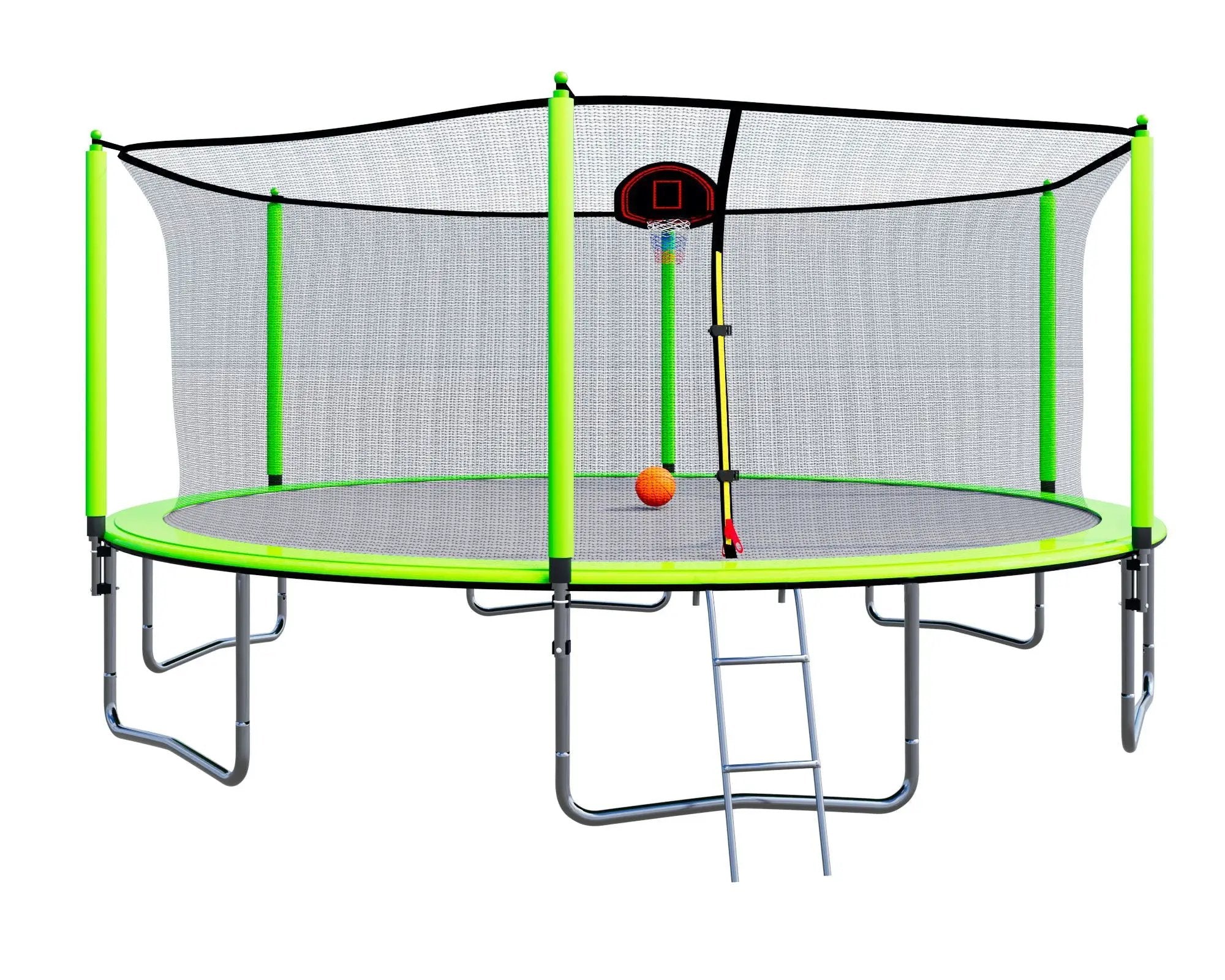15Ft Trampoline With Basketball Hoop Inflator And Ladder (Inner Safety Enclosure) by HouseOfZazla
