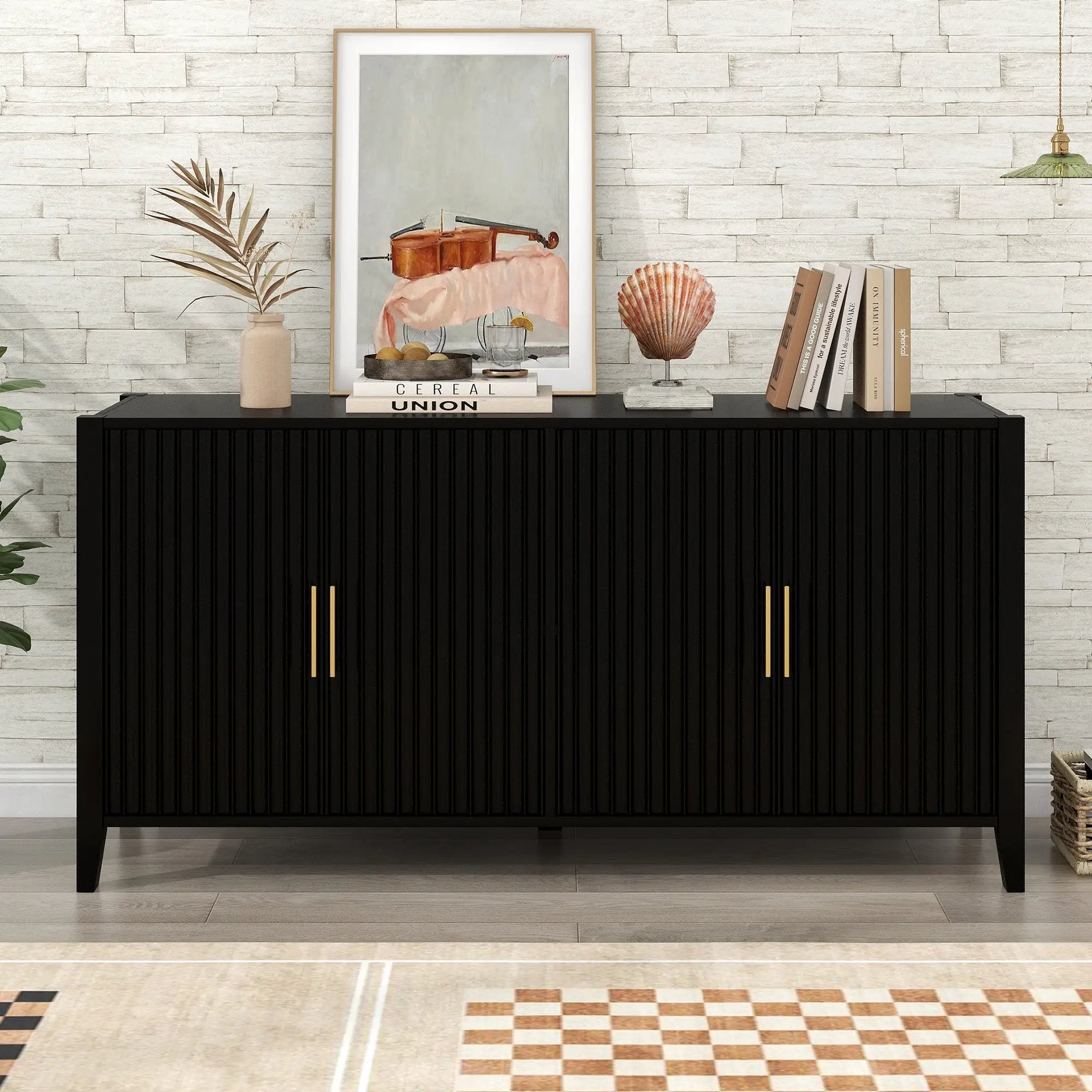 U_Style Modern 4-Vertical Wavy Slatted Doors Sideboard by HouseOfZazla