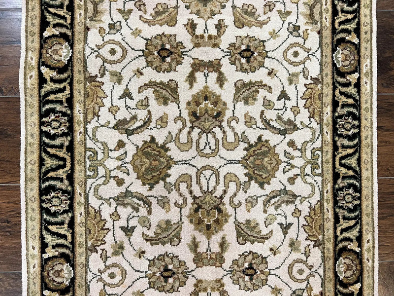 Small Indo Mahal Rug 2.5 x 4, Wool Indian Oriental Carpet, Hand Knotted Handmade Vintage Traditional Rug, Beige Tan Black by Jewel Rugs