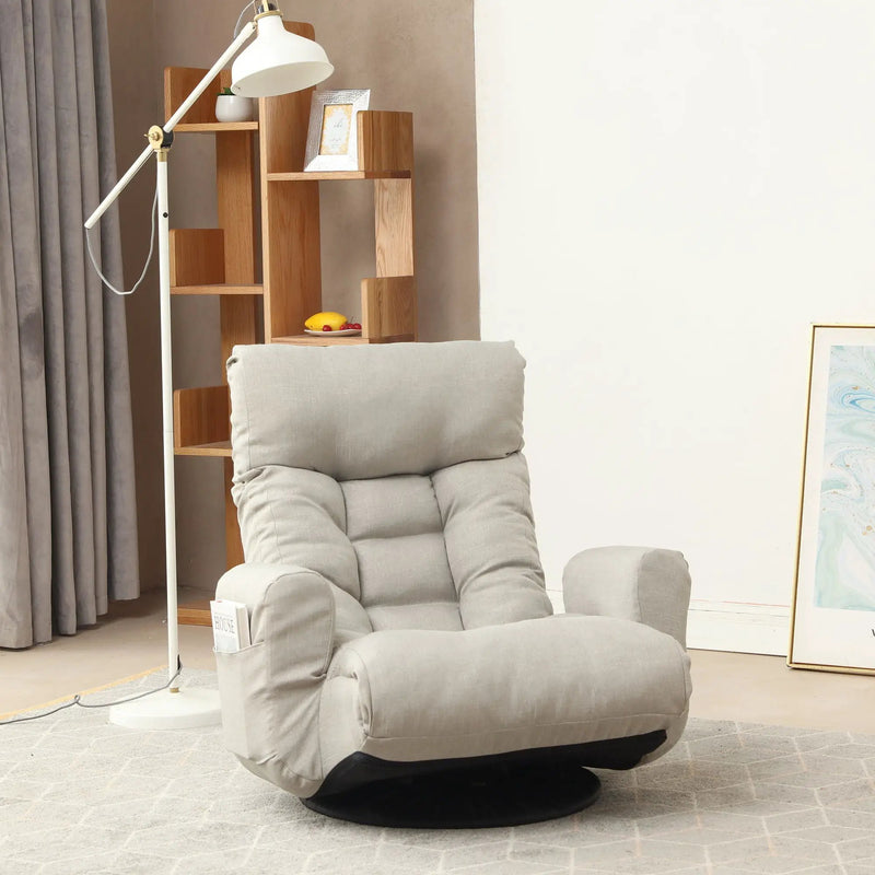 Modern With Metal Frame Swivel Game Lounge Chair With Adjustable Headrest And Waist Support, 360 Degree Rotatable Leisure Chair For Living Room - Gray by HouseOfZazla