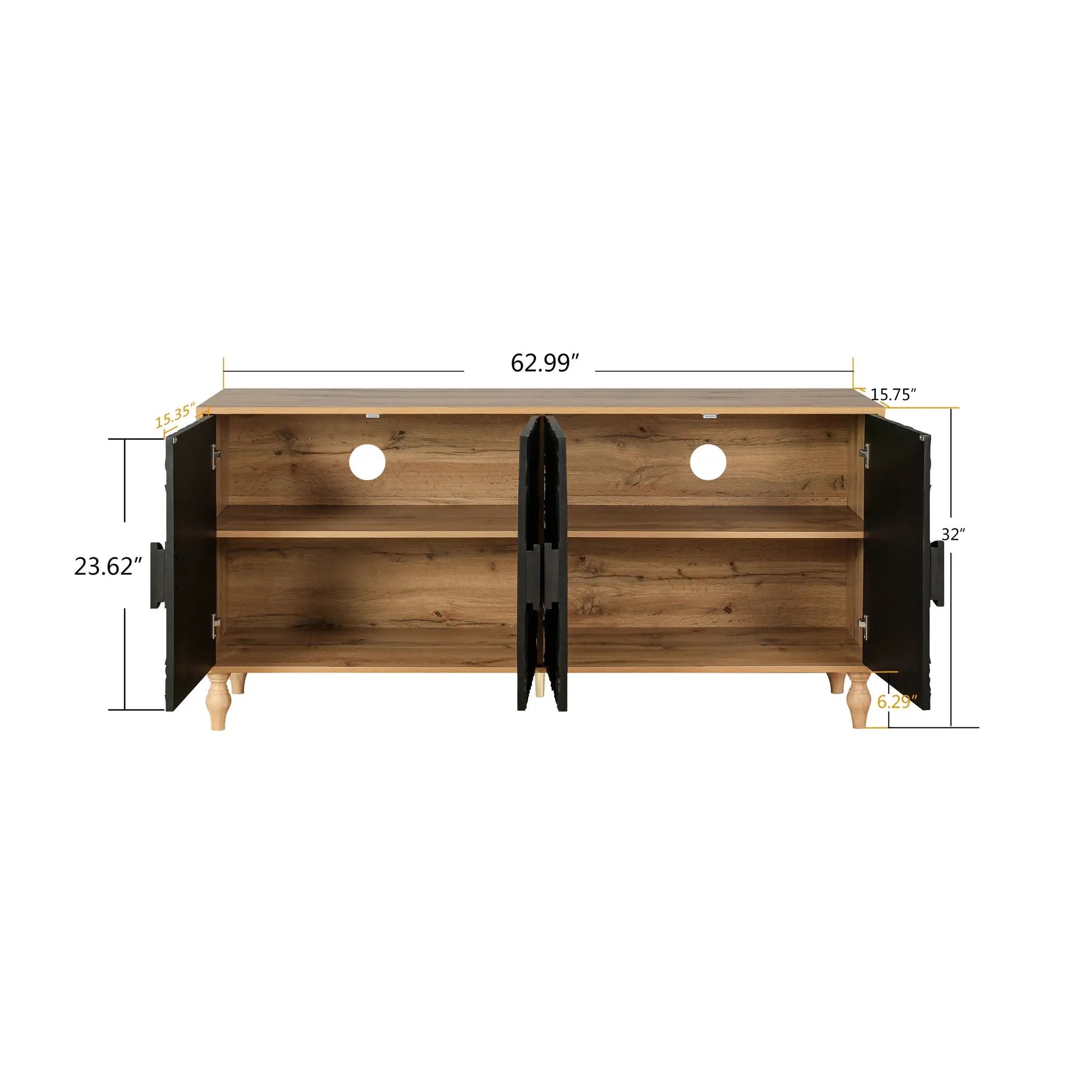 Black Carved Symmetrical Design Door And Wood Coloured Frame TV Stand by HouseOfZazla