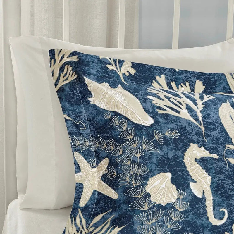 7 Piece Cotton Sateen Comforter Set Blue Cal King by HouseOfZazla