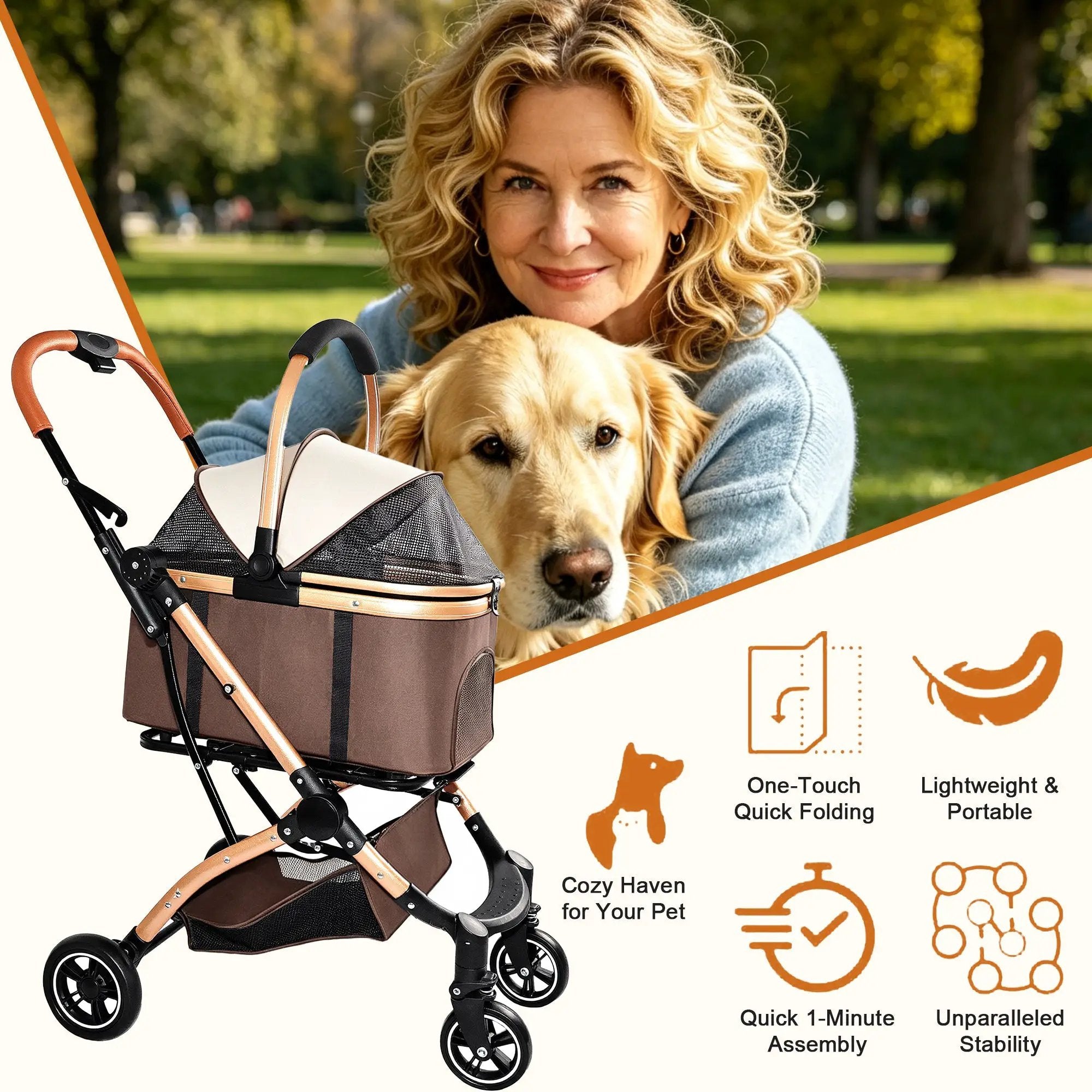 Pet Stroller for Dogs and Cats, 2-in-1 Detachable Foldable With Sun Canopy by HouseOfZazla