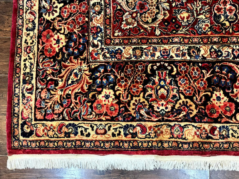 Persian Sarouk Rug 10x10, Square Persian Carpet, Red, Floral, Antique by Jewel Rugs