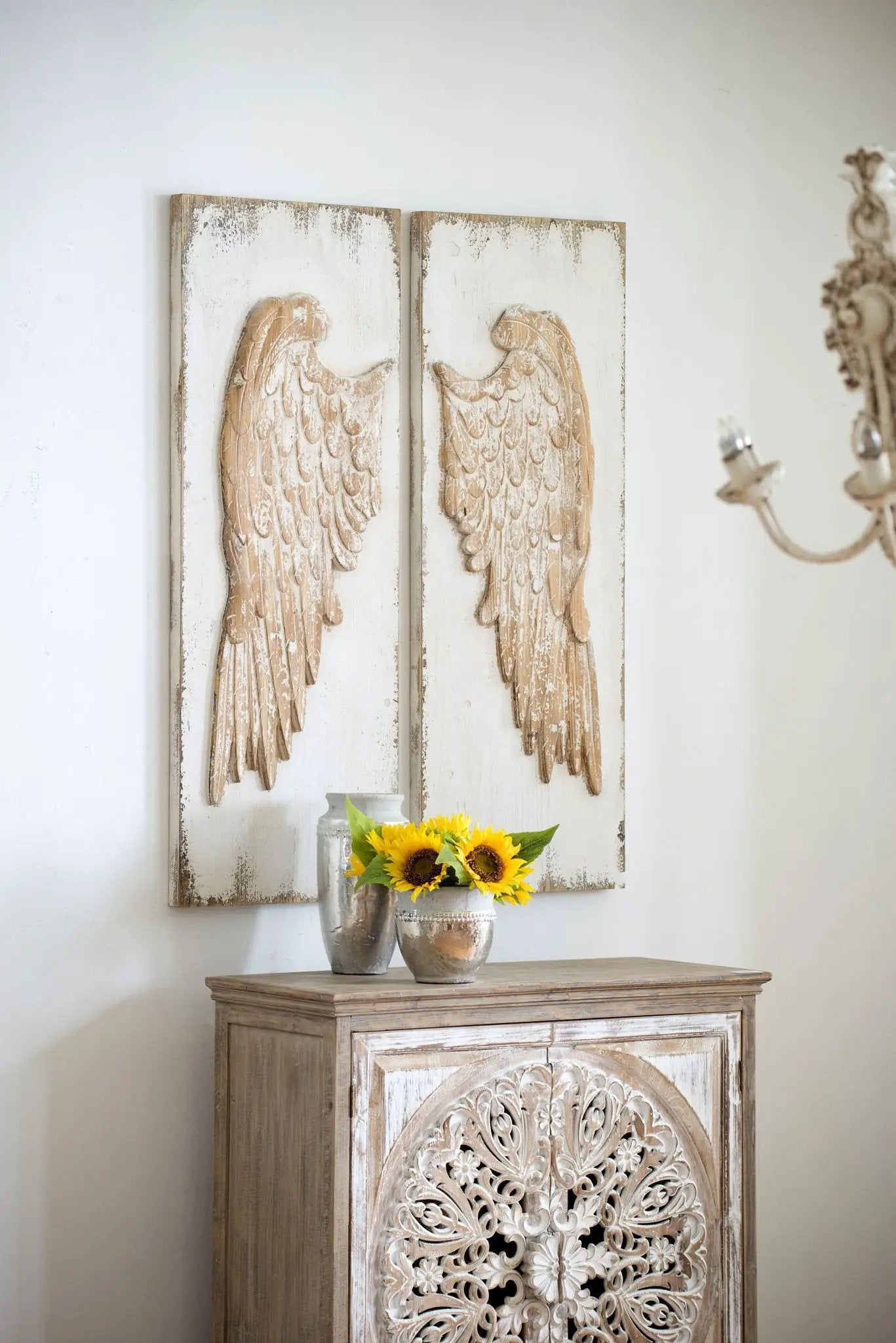 Feather Wing Wall Panels With Distressed, Rectangle Hanging Wall Art (Set of 2) - Multicolor by Unique Piece Furniture