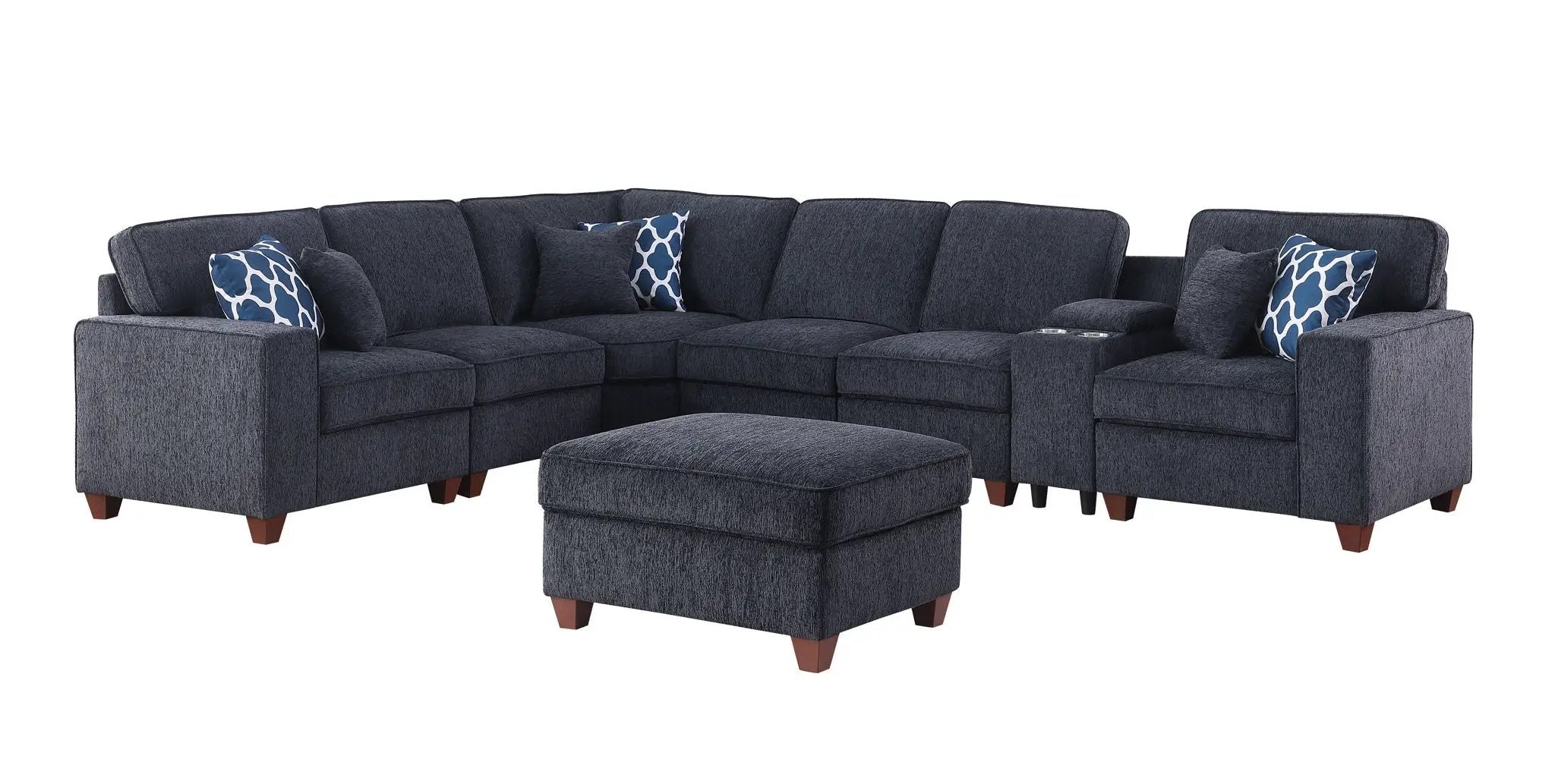 Gina - Sectional Sofa With Ottoman - Black by HouseOfZazla