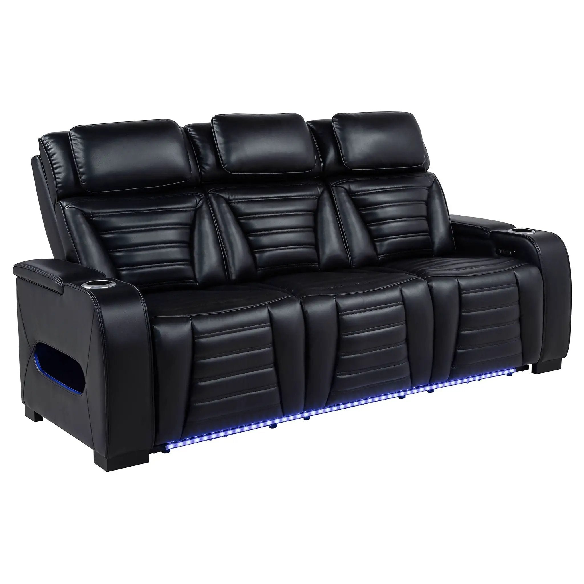 Zuma 2-piece Faux Leather Dual Power LED Sofa Set Black by Unique Piece Furniture
