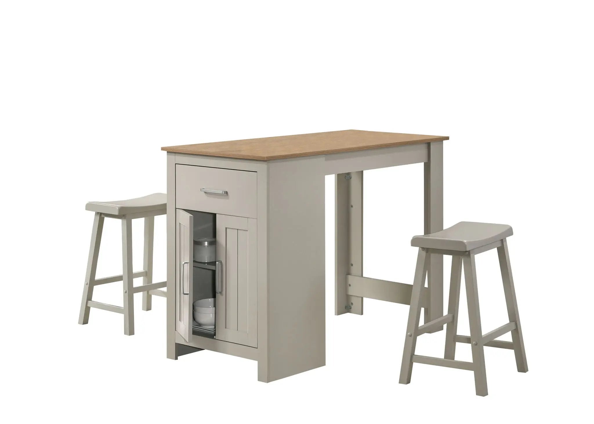 Alonzo - Small Space Counter Height Dining Table With Cabinet, Drawer, And 2 Ergonomic Counter Stools (Set of 3) by HouseOfZazla