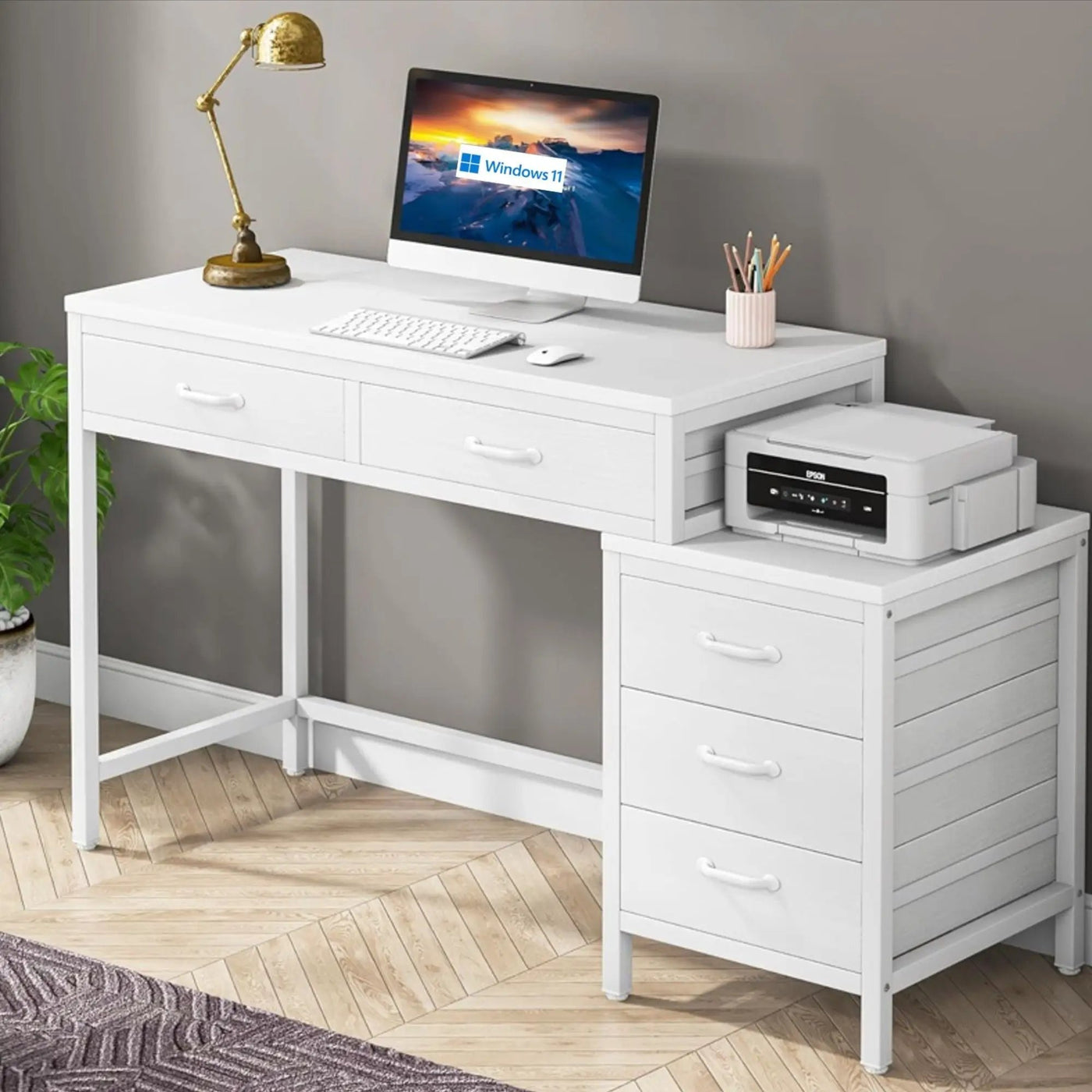Computer Desk With Reversible 5 Drawer Storage, Frame Writing Table For Small Spaces by HouseOfZazla