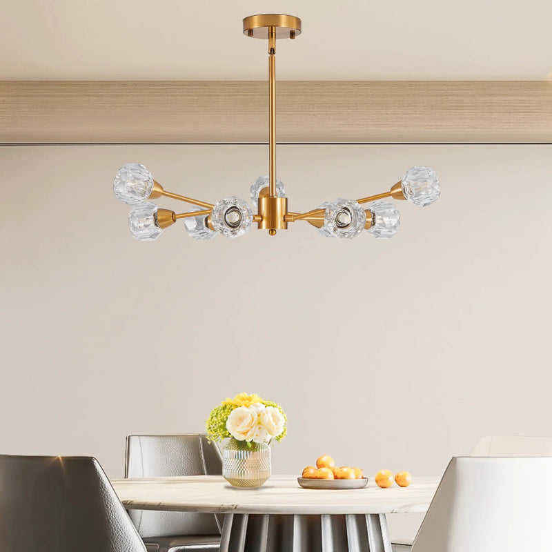 28" Modern Crystal Chandelier with 9 Lights in Golden Finish by HouseOfZazla
