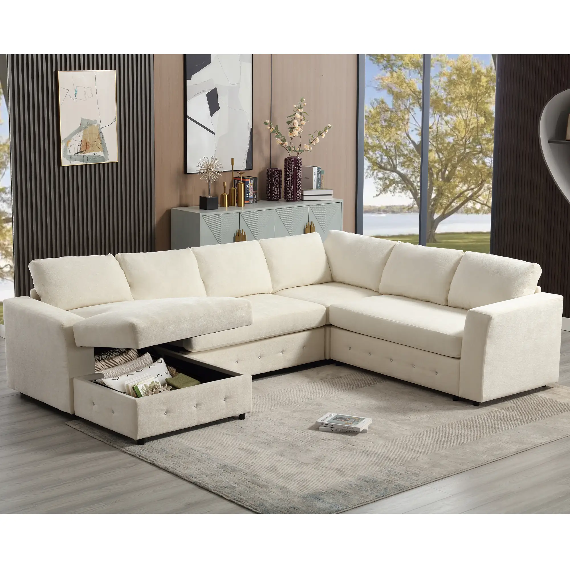 110.75" Sectional Sofa with Chaise Storage by HouseOfZazla