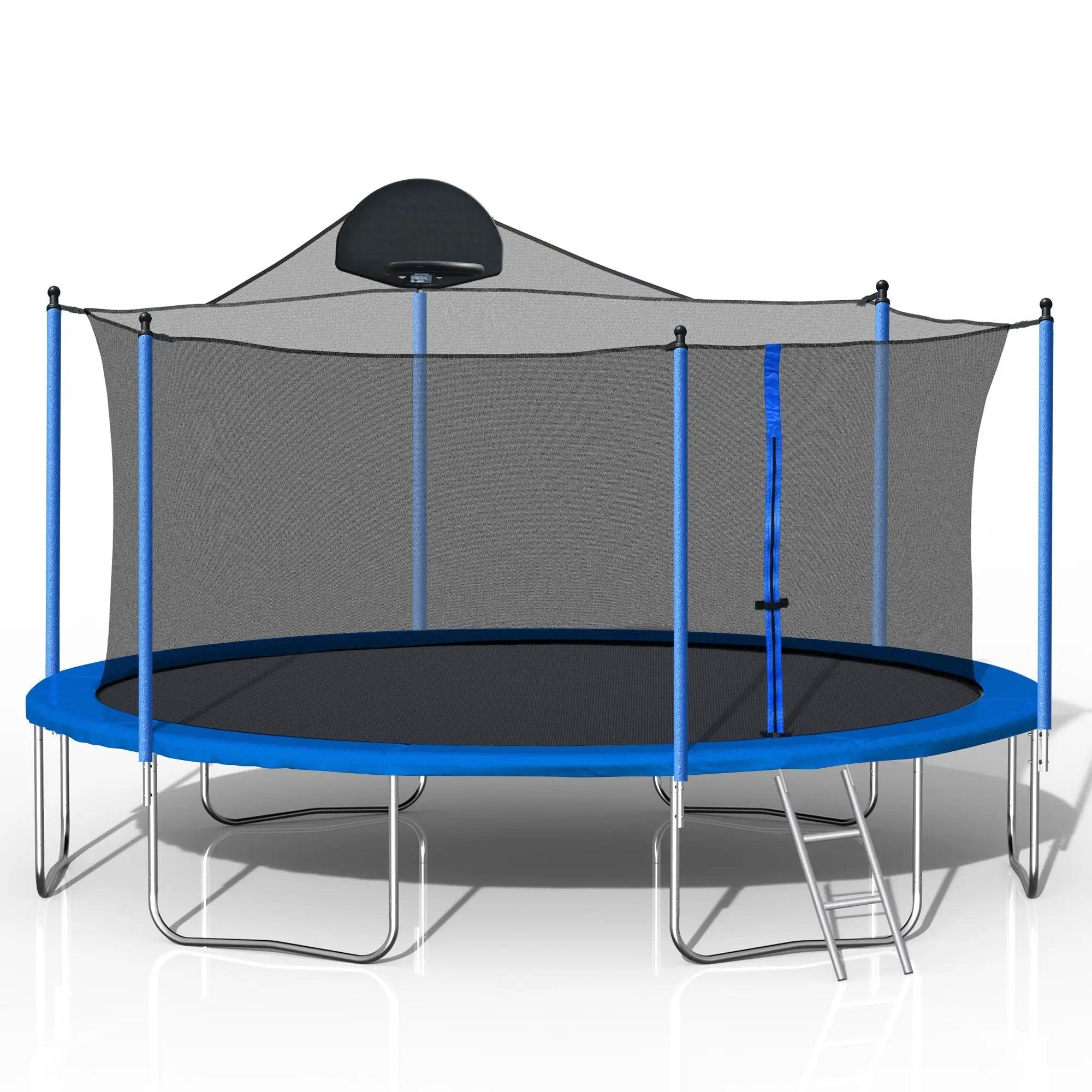 14Ft Trampoline For Adults & Kids With Basketball Hoop, Outdoor Trampolines With Ladder And Safety Enclosure Net For Kids And Adults, Double-Side Color Cover - Blue by HouseOfZazla