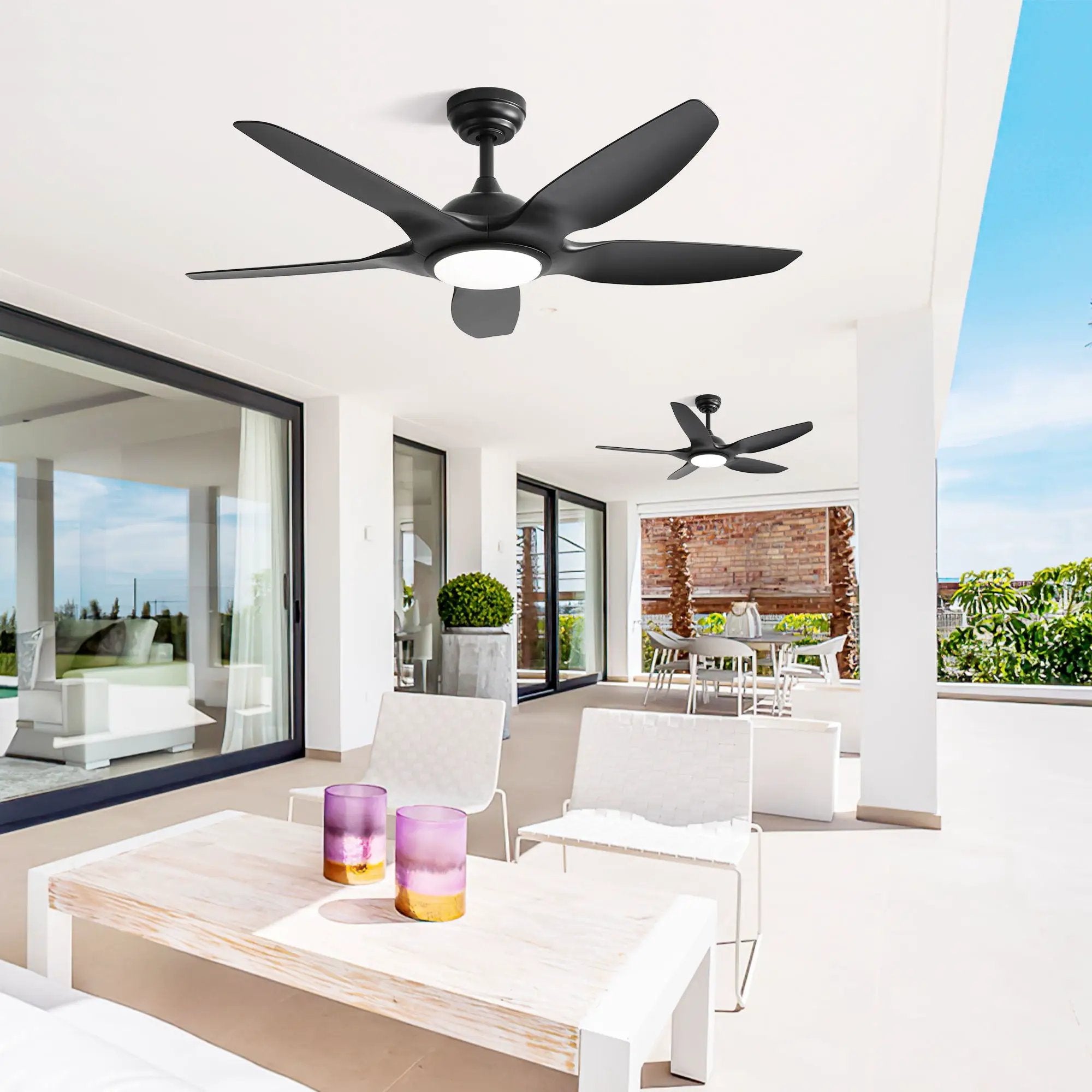 Ceiling Fan With Dimmable LED Light And Remote Control, 5 Blades DC Motor - Black by HouseOfZazla