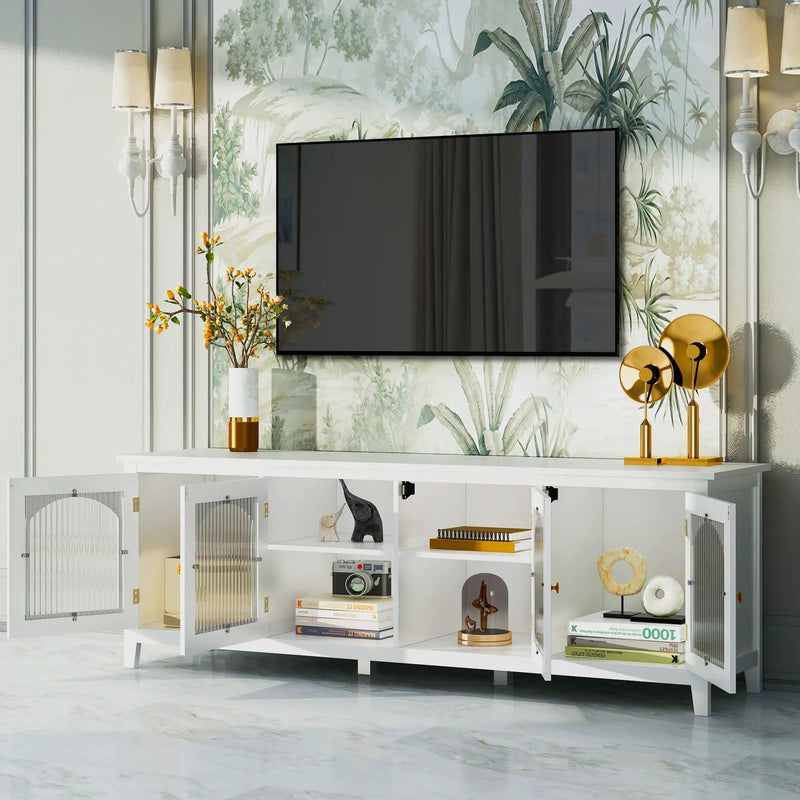 StylishTVcabinet Entertainment CenterTV Stand, TVconsoletable, Media Console, Solidwood Frame, Changhong Glass Door, Metal Handle by HouseOfZazla