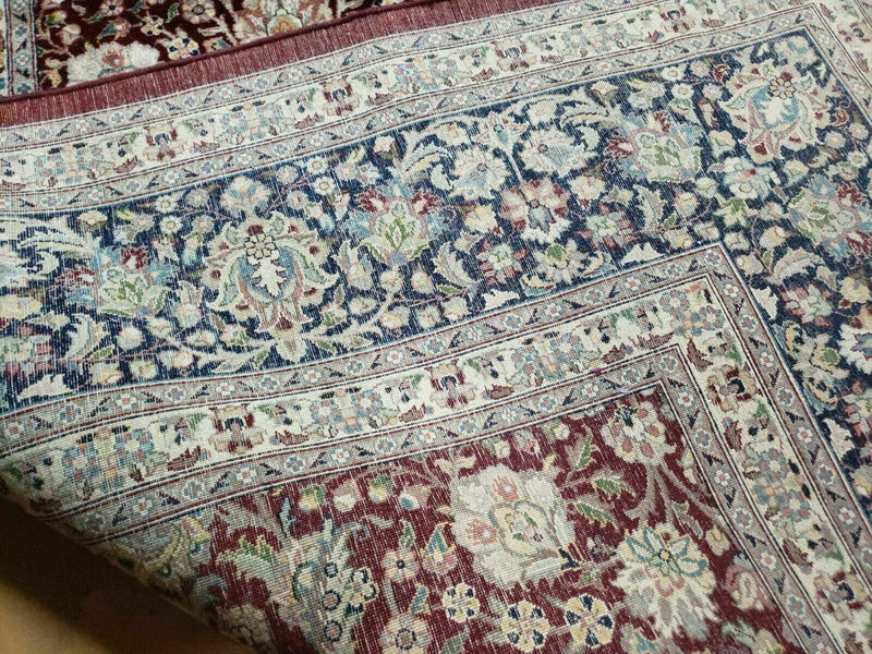 Persian Rug 9x12, Floral Allover, Very Fine, Handmade, Room Sized Oriental Carpet, Sino Persian, Maroon and Navy Blue by Jewel Rugs