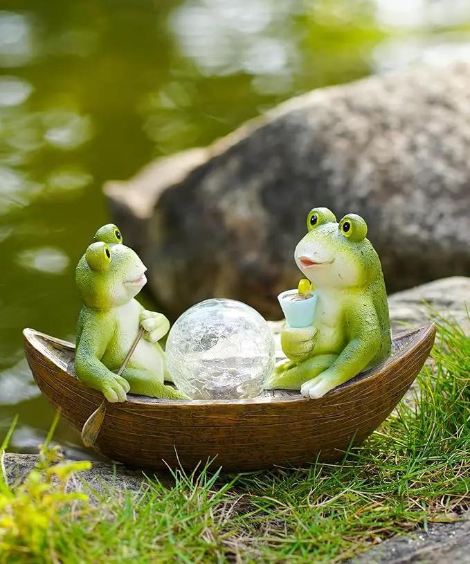 Solar Frogs Boating Statue Garden Decor: Outdoor Sculpture Lights Decorations Art Ornament Yard Lawn Backyard - Ideal Gifts for Women Mom Grandma by GreenHaven Gardens