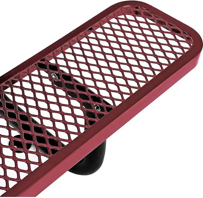 Global Industrial 6’L Rectangular Picnic Table, Expanded Metal, Red Thermoplastic Coating, Attached Benches, 1-1/2” Umbrella Pole Hole, Outdoor-Rated, 1000 lb Capacity, 72” x 30” Tabletop by GreenHaven Gardens