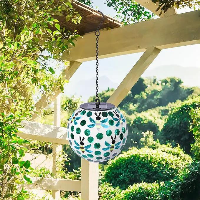 VCUTEKA Solar Chandelier Outdoor, Hanging Mosaic SolarLights with Hook Up, Solar Garden Lantern Decor for Yard, Deck and Patio, Green by GreenHaven Gardens