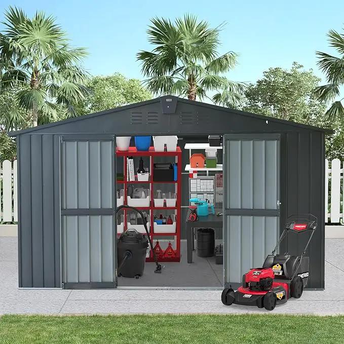 Domi Outdoor Storage Shed 11' x 9', Metal Steel Utility Tool Shed Storage House with Double Lockable Doors & Air Vents for Backyard Patio Garden Lawn Dark Grey by GreenHaven Gardens