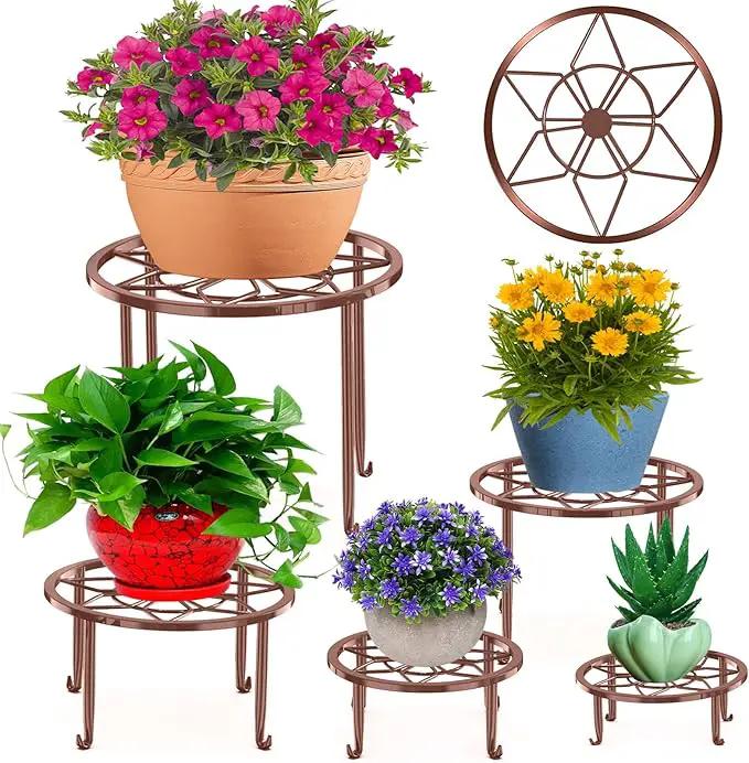 5 Pack Metal Plant Stands for Multiple Plant,Heavy Duty Flower Pot Stands for Outdoor Indoor Plants,Rustproof Iron Round Pot Shelf for Planter by GreenHaven Gardens