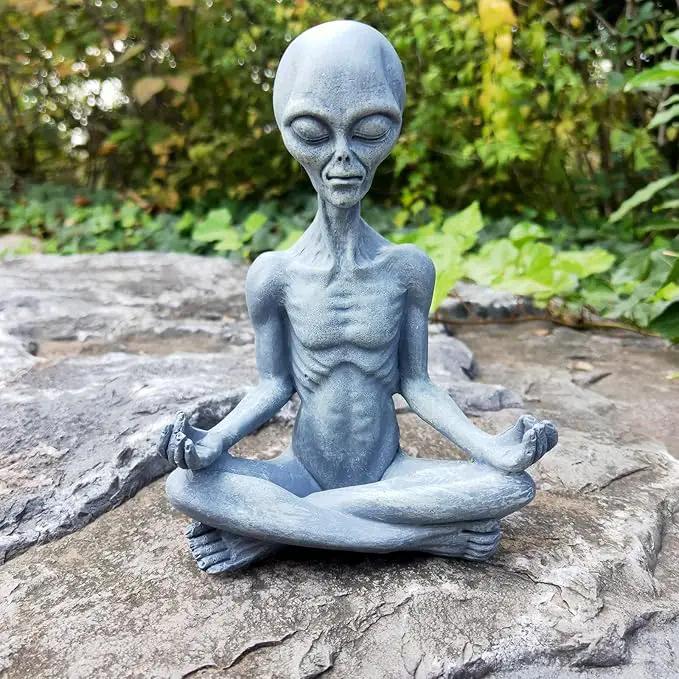 Alien Statue, Meditation Yoga Alien Figure, 6.3" H Resin UFO Alien Sculpture for Home Indoor Outdoor Patio Lawn Yard Decor, Collectable Gift by GreenHaven Gardens