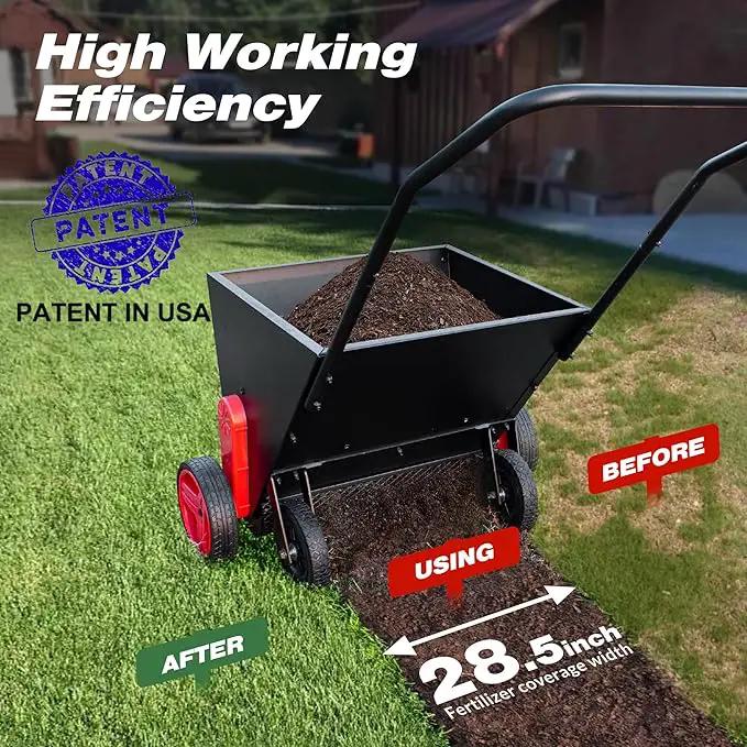 Suchtale Upgrade Push Lawn Spreader for Compost & Peat Moss, Organic Fertilizer Applicator with Rotating Blades, Adjustable Rate Metal Mesh Basket Topdresser by GreenHaven Gardens