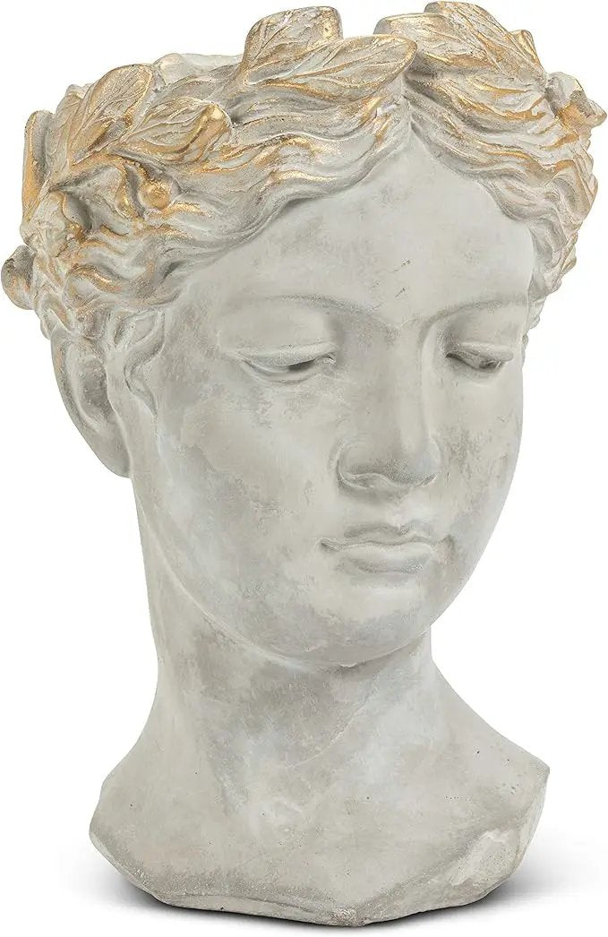 Abbott Collection Aphrodite Head Planter – Large Indoor and Outdoor Planter Pots - Whimsical Woman Statue Head Planter for Flowers and Succulents (10 inch, Grey/Gold) by GreenHaven Gardens