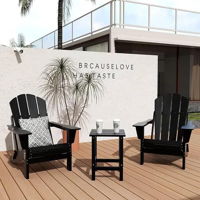 WO Home Furniture Adirondack Chairs Table Set of 3 PCS Outdoor Folding Chairs Side End Table Weather/UV Resistant for Lawn, Garden, Bon Fire, Balcony (Black) by GreenHaven Gardens