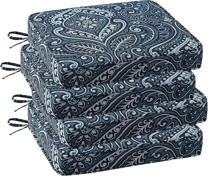 Outdoor Square Corner Seat Cushion, 19"x19"x3", Set of 4, Non Slip Seat Cushion Pads with Removable Cover for Patio Furniture, Garden Yard Lawn, Damask Vine by GreenHaven Gardens