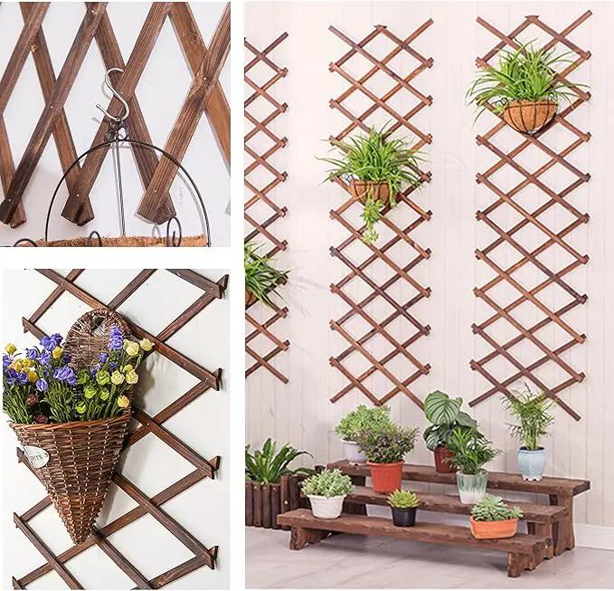 Wooden Lattice Wall 4Pack-Expandable Plant Garden Trellis for Climbing Plants Outdoor Air Plant Vertical Rack Wall Decor for Room Patio by GreenHaven Gardens