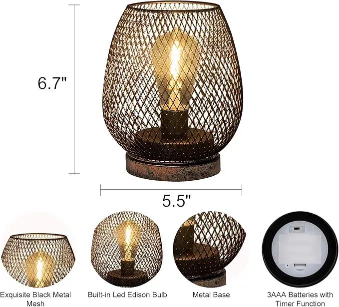 2 Pack Battery Operated Lamp Outdoor Table Lantern,Metal Cage Cordless Lamps with LED Bulb for Weddings Parties Patio Events Indoor Outdoor Patio Bedroom Living Room(Bronze) by GreenHaven Gardens