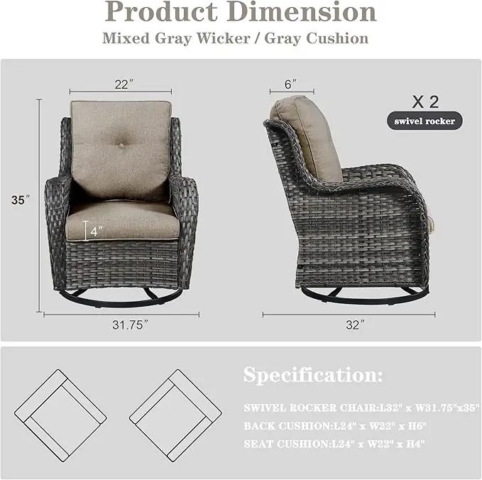 Outdoor Swivel Rcoker Patio Chairs - Outdoor Swivel Patio Chairs Set of 2 Wicker Chair Patio Furniture Sets with Covered Cushion for Porch Deck Balcony Garden, Gray by GreenHaven Gardens