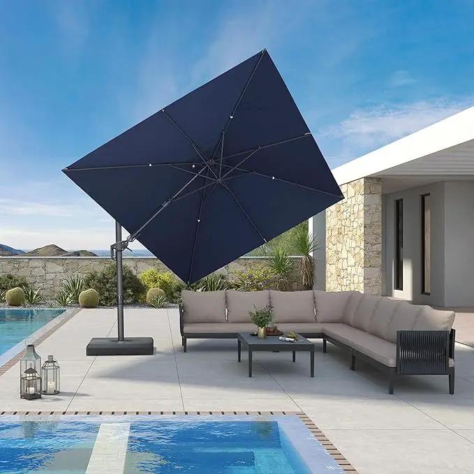PURPLE LEAF 9' X 12' Left-right Tilting Outdoor Patio Umbrella Swivel Offset Cantilever Heavy Duty Rectangle Aluminum Umbrella with UV Resistant for Deck Pool Patio Backyard, Ocean Slate by GreenHaven Gardens