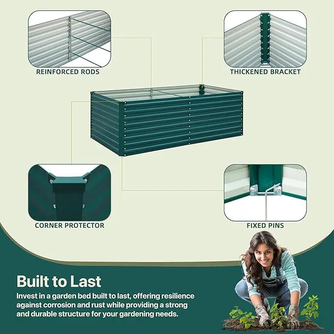 Raised Garden Bed Kit-6x3x2ft-Galvanized Steel-Ideal for Vegetables, Flowers, Herbs-Large Deep Root Planter Box-Tall Design-Includes 3ft x 30ft Weed Barrier Fabric and 1 Pair of Gloves-Green by GreenHaven Gardens