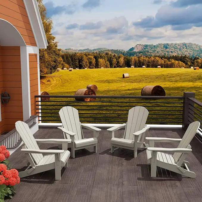 Westin Outdoors Laguna WO Home Furniture Adirondack Chair 4 PC Set Classic Outdoor Patio Folding Chair for Bon Fire Pit Lawn Backyard Beach Plastic Weather-Resistant (Sand) by GreenHaven Gardens