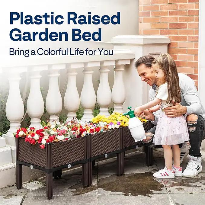 VIVOHOME 2 Packs Elevated Plastic Raised Garden Bed Planter Kit, Outdoor Planters Above Ground Flower Vegetable Standing Planter Box for Patio Deck Porch W/Drainage Holes by GreenHaven Gardens