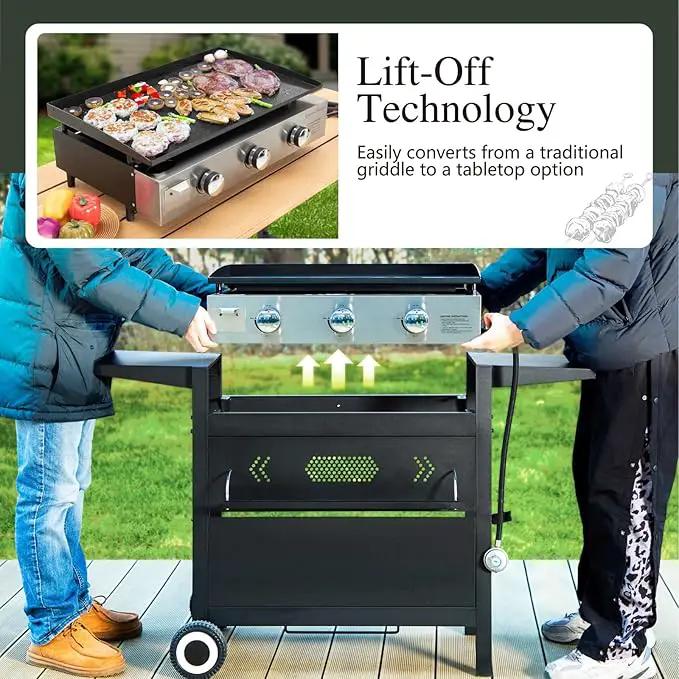 Sophia & William 27-Inch Flat Top Grill with Ceramic Coated Cast Iron Griddle, 3-Burner Propane Gas BBQ Griddle, Portable Outdoor Barbecue Grill,33,000 BTU,Black by GreenHaven Gardens