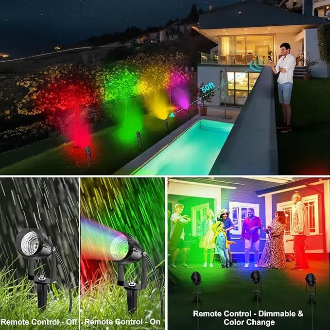 1500LM LED High Brightness Outdoor Landscape Lighting 15W RGBCW Color Changing Landscape Lights Remote Control Spot-Lights with Plug in IP66 Waterproof Flood Light for Garden - 4 Pack by GreenHaven Gardens