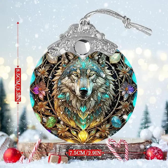 Stained Glass Suncatcher Hanging Ornament, Wolf Decor for Home, Christmas Ornament by GreenHaven Gardens