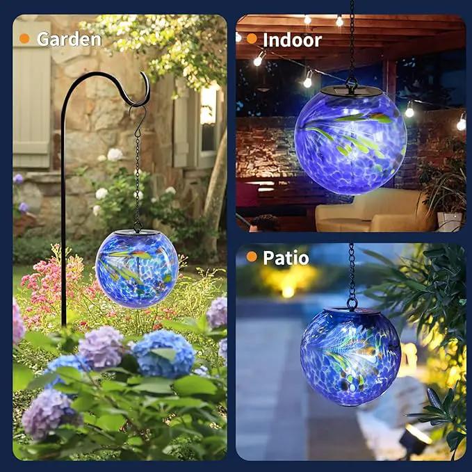 VCUTEKA Solar Hanging Lanterns Outdoor Decoration, Glass Solar Lights with Hook Up, Solar Garden Gazing Ball Light for Yard, Tree and Patio Decor, Blue by GreenHaven Gardens