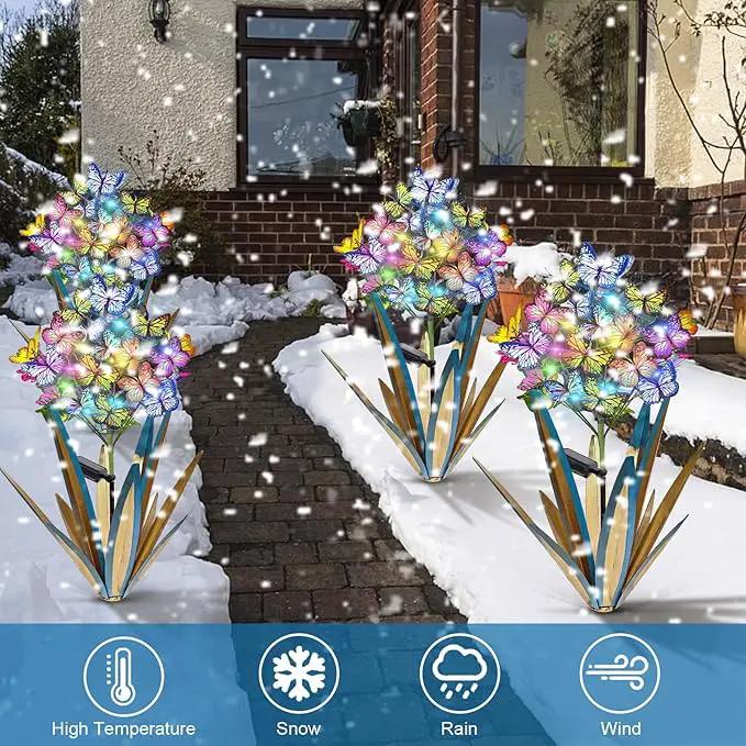 Homight Solar Metal Agave Butterfly Flower Stick Garden Sculpture Outdoor Gift Solar Garden Christmas Lights Swaying Butterfly Sunflower Garden Lights Solar Outdoor (3 PCS Blue) by GreenHaven Gardens