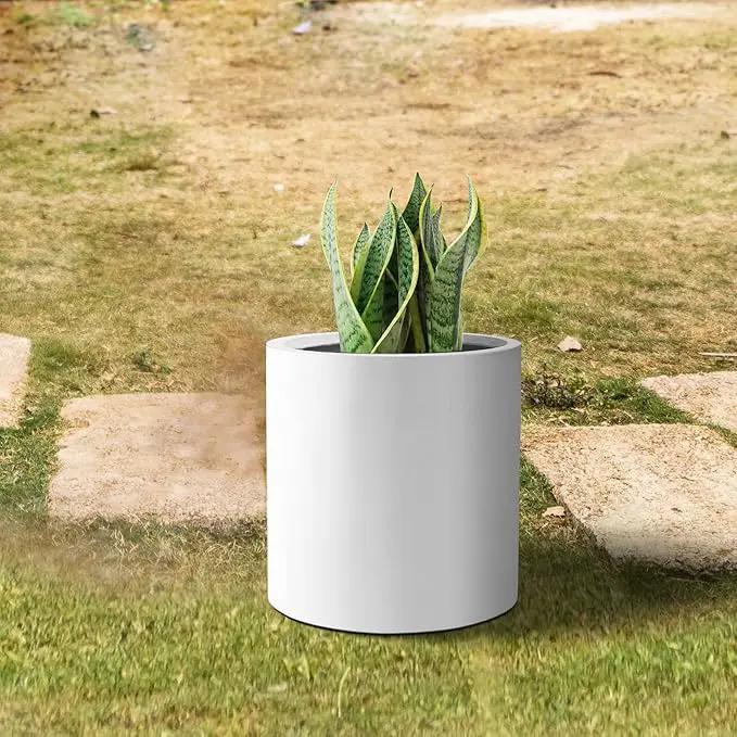 Kante 9.8" Dia Round Concrete Planter, Modern Style Large Cylindrical Plant Pot with Drainage Hole and Rubber Plug for Indoor Outdoor Patio, Pure White by GreenHaven Gardens