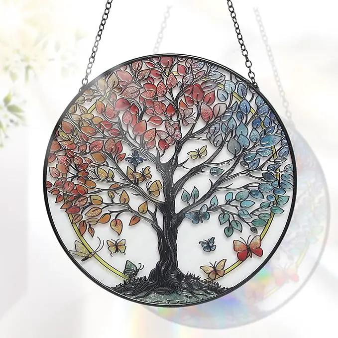 Tree of Life Garden Sun Catcher, Stained Glass Window Hanging, Suncatchers for Windows Hanging, for Friends, Family, and Women 6.31 * 6.31 by GreenHaven Gardens