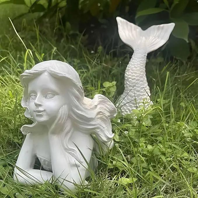 BGBWBFBR Handmade Mermaid Statue Set with Blue and White Starfish: A Beautiful Addition to Your Home Décor, ry-001 by GreenHaven Gardens